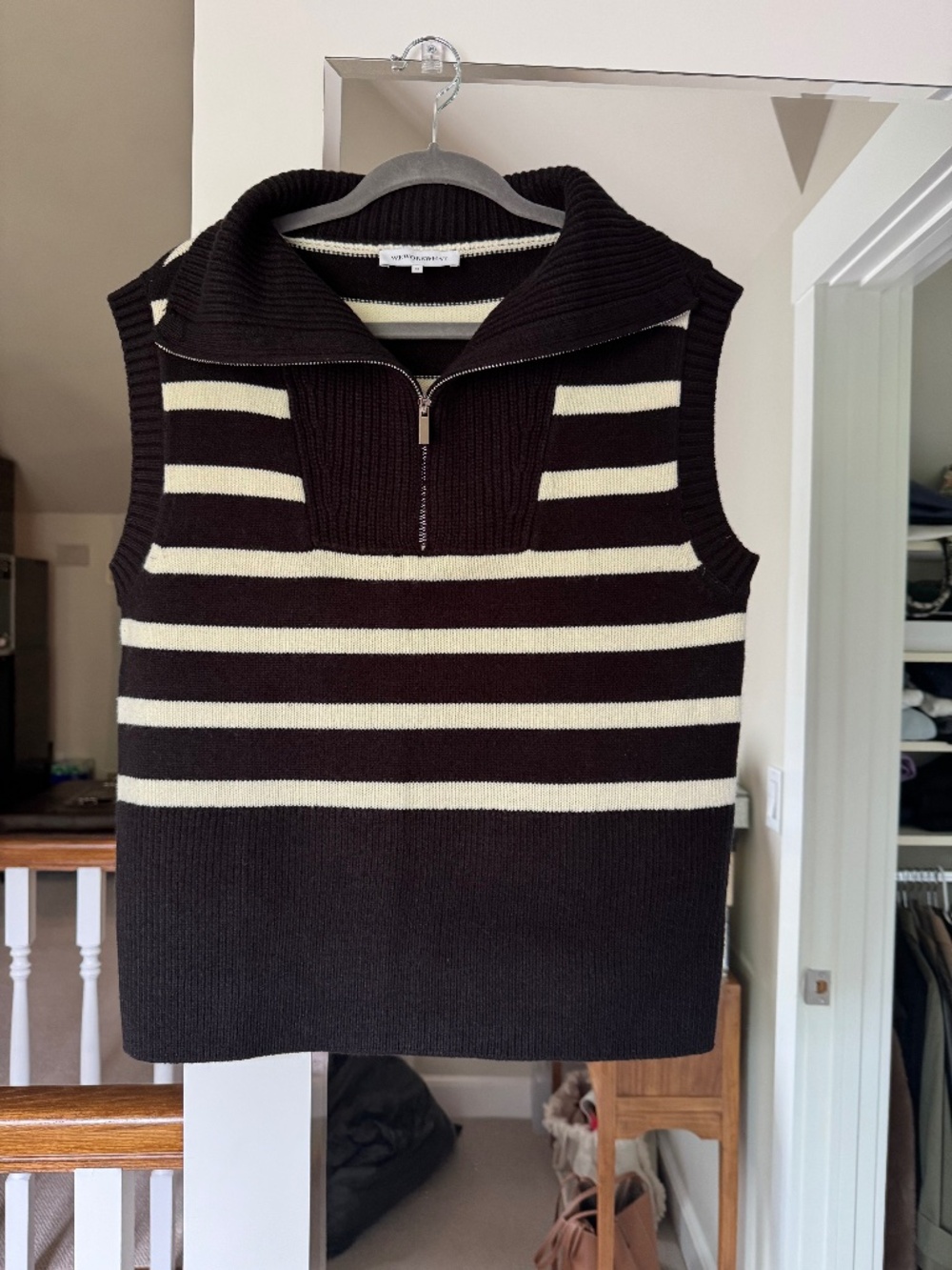 WeWoreWhat Black/white striped pullover zip acrylic knit vest size XS